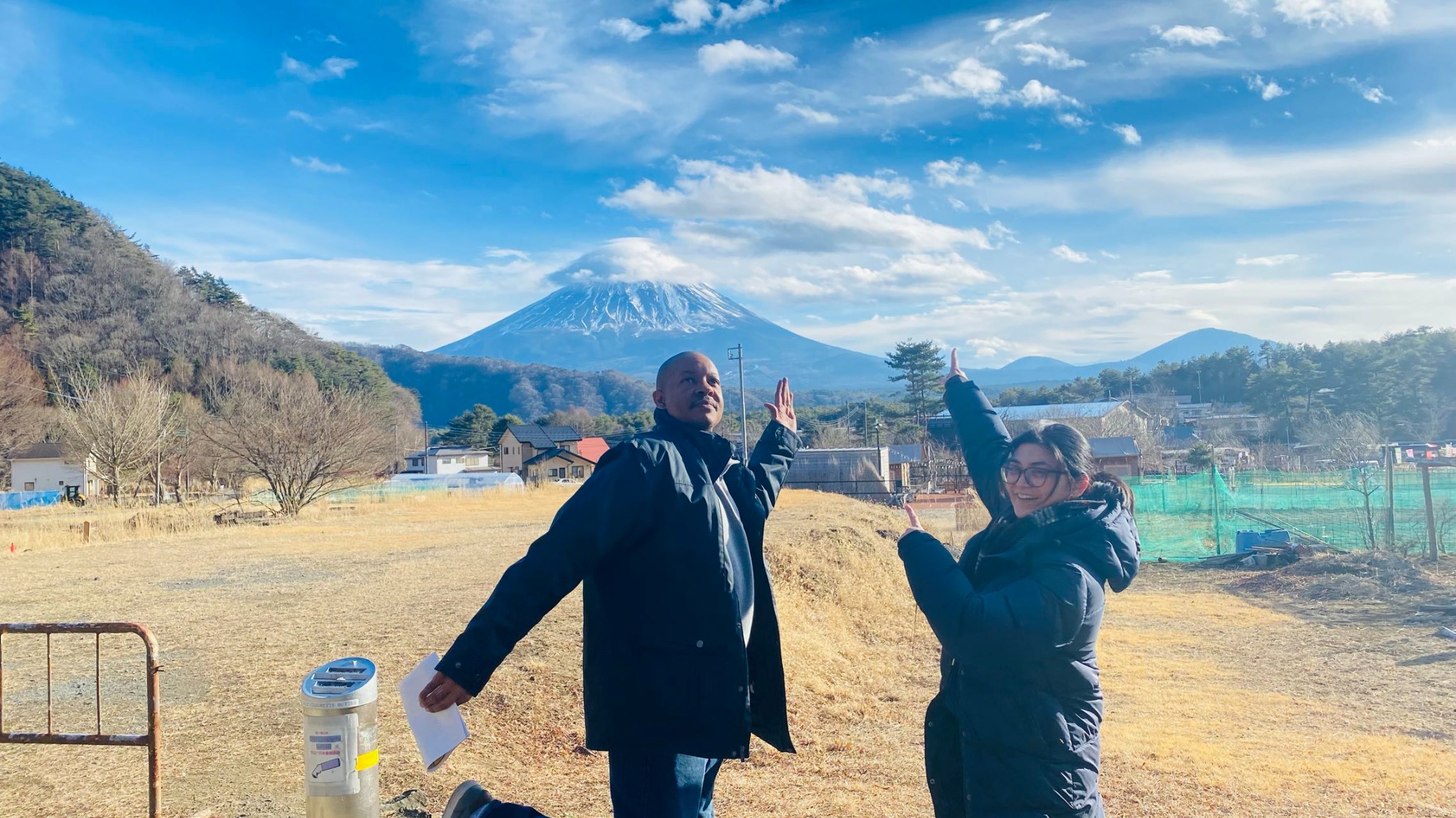 Guests enjoying a view of Mount Fuji