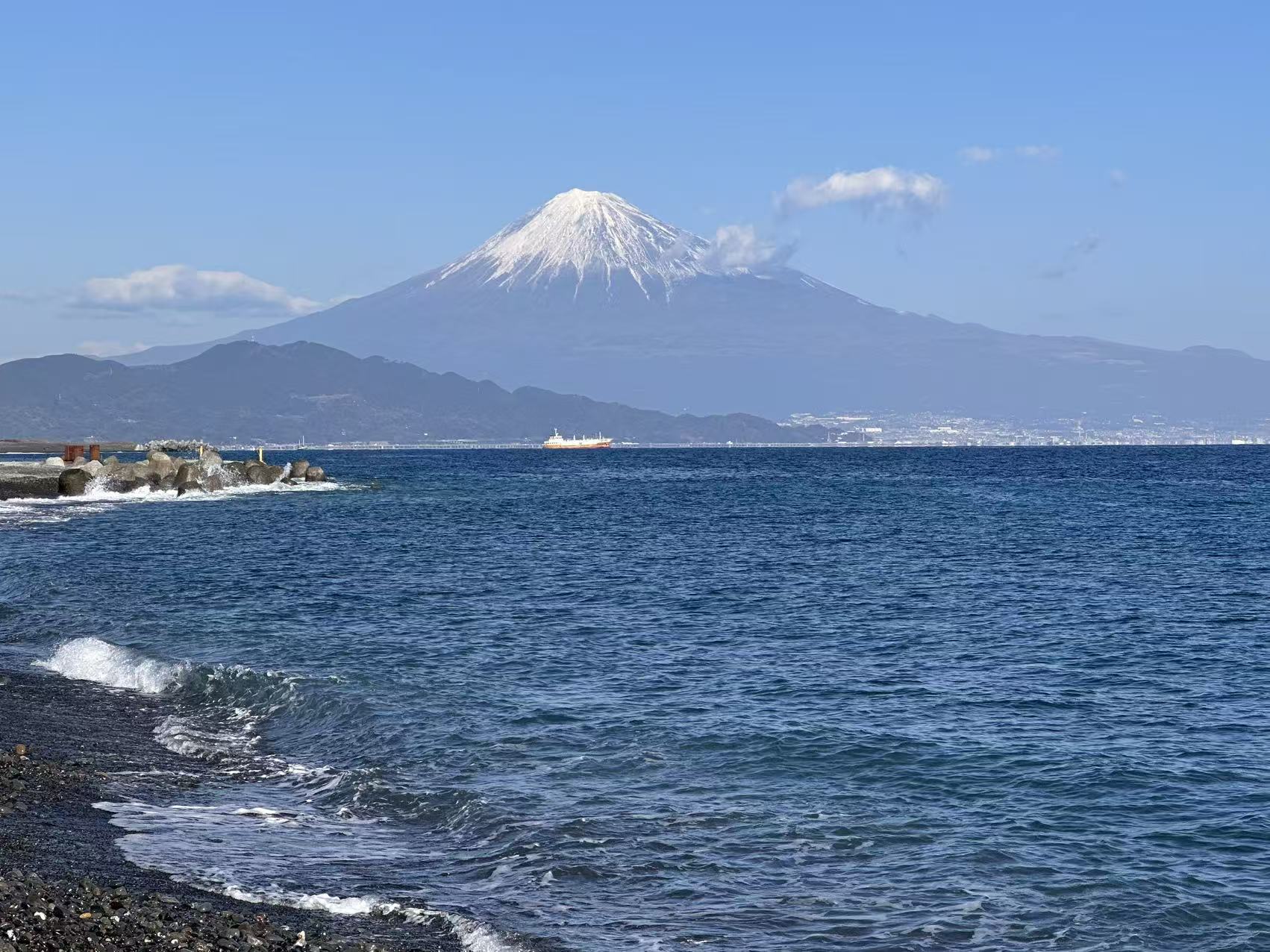 Mount Fuji above the shoreline at Miho